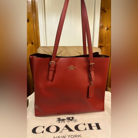 Coach Red Leather Tote Bag